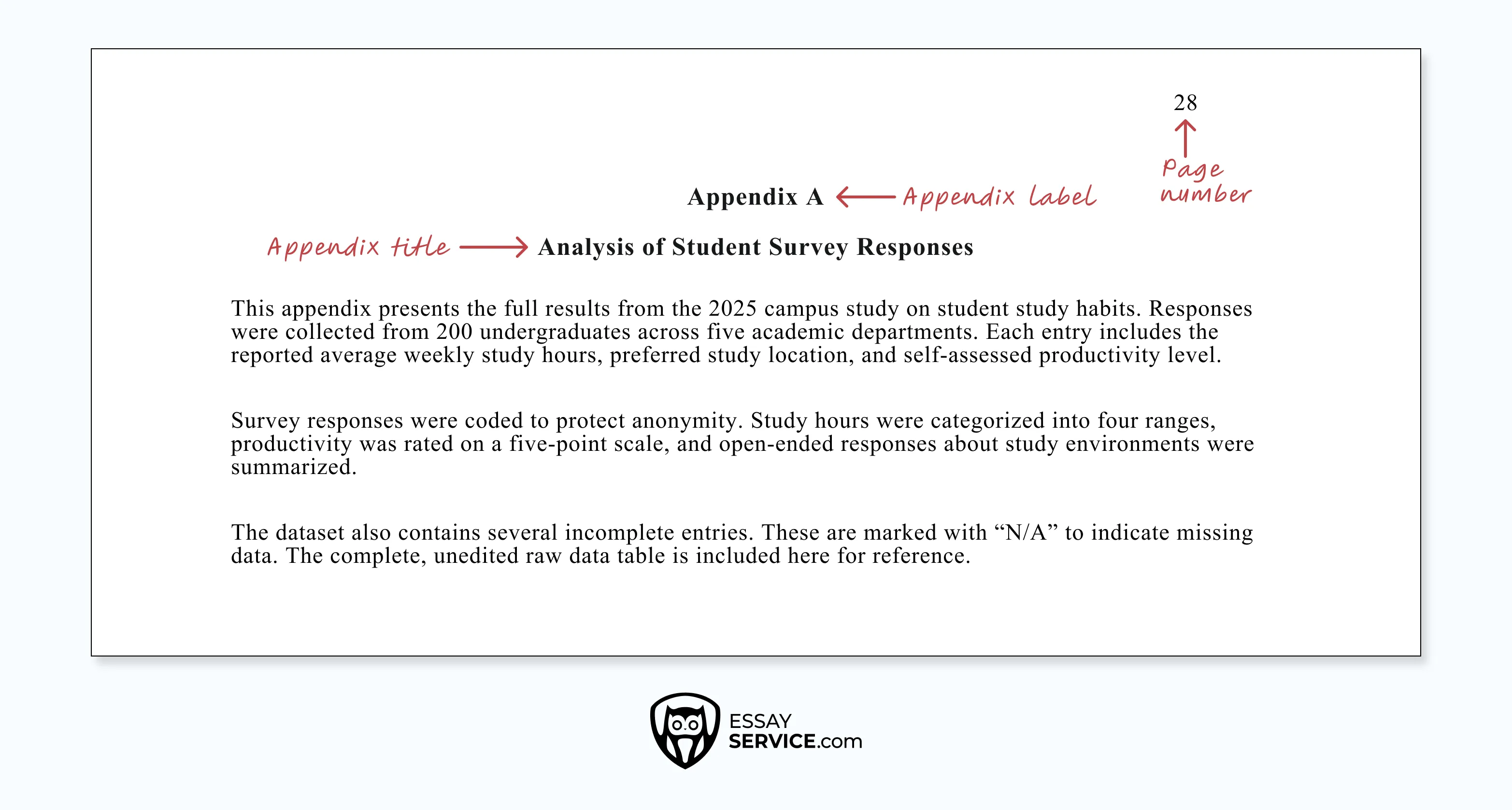 appendix in a research paper